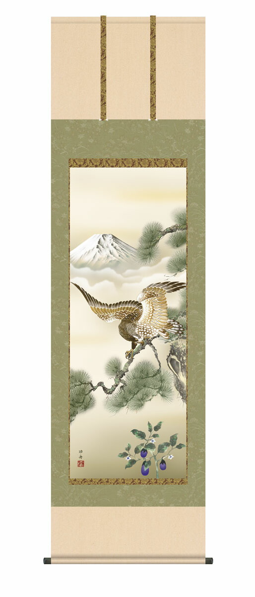 掛軸　一富士二鷹三茄子　正月用 楽天市場】掛け軸／掛軸【正月掛け】一富士二鷹三茄子（高見 蘭石