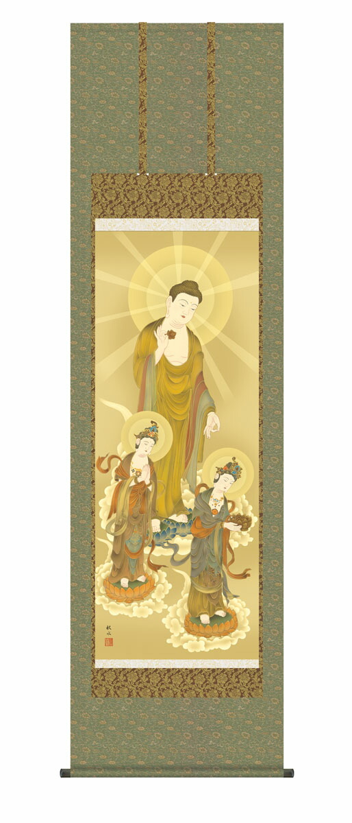 楽天市場】掛け軸 掛軸 釈迦三尊図 大幅複製仏画 87.3×215cm 高級桐箱