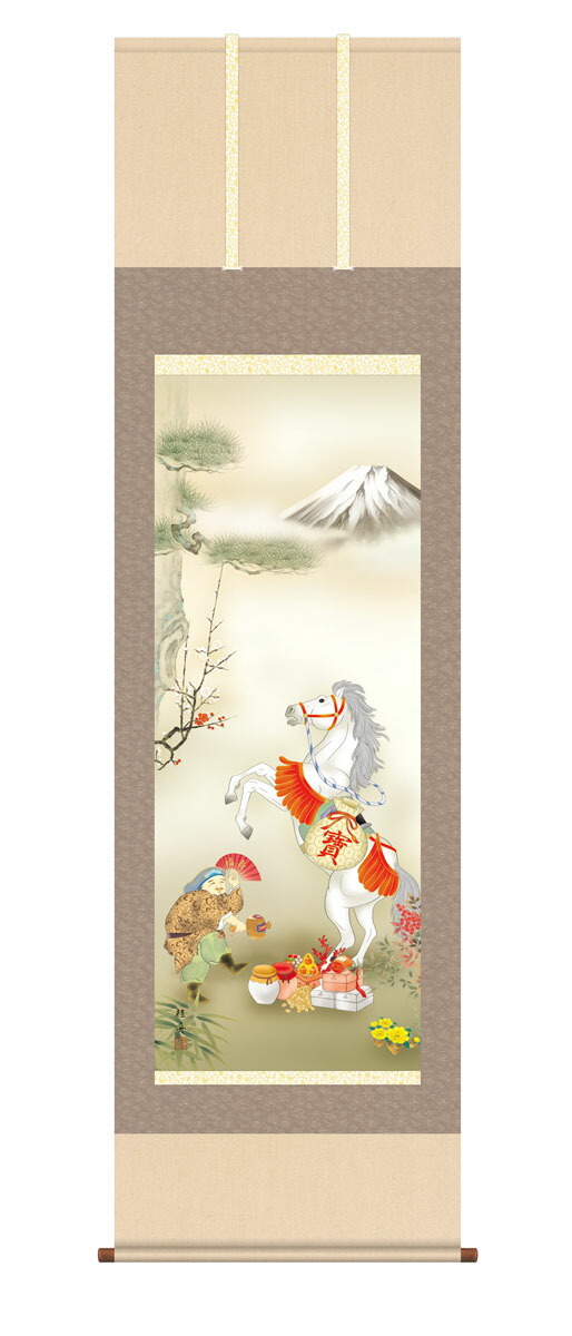 【来年は午年】掛軸　福駒　駿馬疾走図　力強い筆致　名品　馬　縁起物　芳春　美品 楽天市場】掛軸 掛け軸 七福吉祥馬 榎本東山 干支の掛け軸 2026年 午年