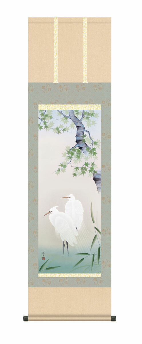 白鷺と花の日本画掛け軸 楽天市場】掛け軸 掛軸 夏掛け 花鳥画 「白鷺」 kz5a7276 近藤