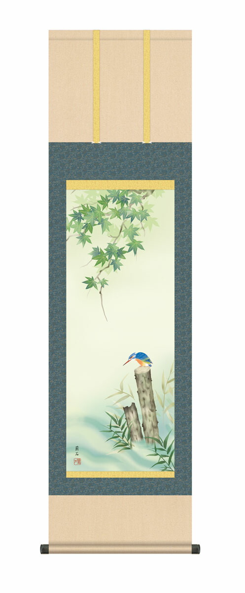 楽天市場】掛け軸 掛軸 夏掛け 花鳥画 「柳に翡翠」 kz5a3176 浮田秋水