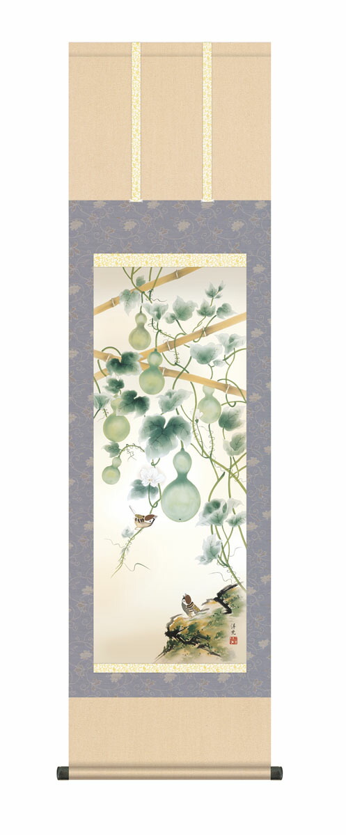 ［美品］瓢箪 ひょうたん 掛軸 楽天市場】掛軸 掛け軸 夏掛け 花鳥画 「六瓢」 唐沢碧山 送料