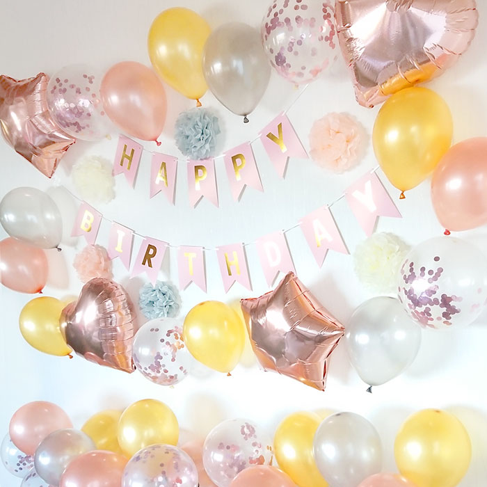 楽天市場 バースデー バルーン 装飾 誕生日 飾り バルーン コンフェッティ 送料無料 文字 アルファベット 風船 アルミバルーン ゴム風船 デコレーションキット Happy Birthday ピンクゴールド Kit 034 バースデー かわいい おしゃれ かわいい ハッピー雑貨専門