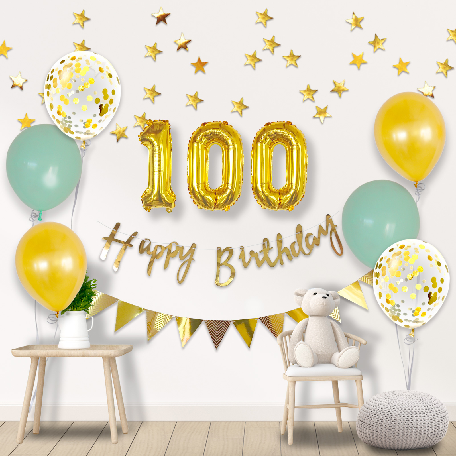 楽天市場 100日 バルーン 飾り バースデー 100days 誕生日 3か月 バルーン 飾り 風船 100日誕生日 お祝い 100日 ハッピーバースデー Happy Birthday 送料無料 ブルー ゴールド ピンク パープル モノトーン おしゃれ ハッピー雑貨専門店happymarche