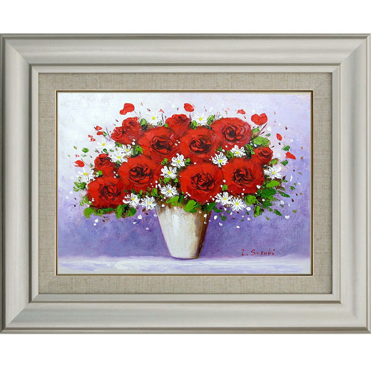楽天市場】手描き 油絵 額入り油彩画 バラ1 F6サイズ 薔薇 赤い