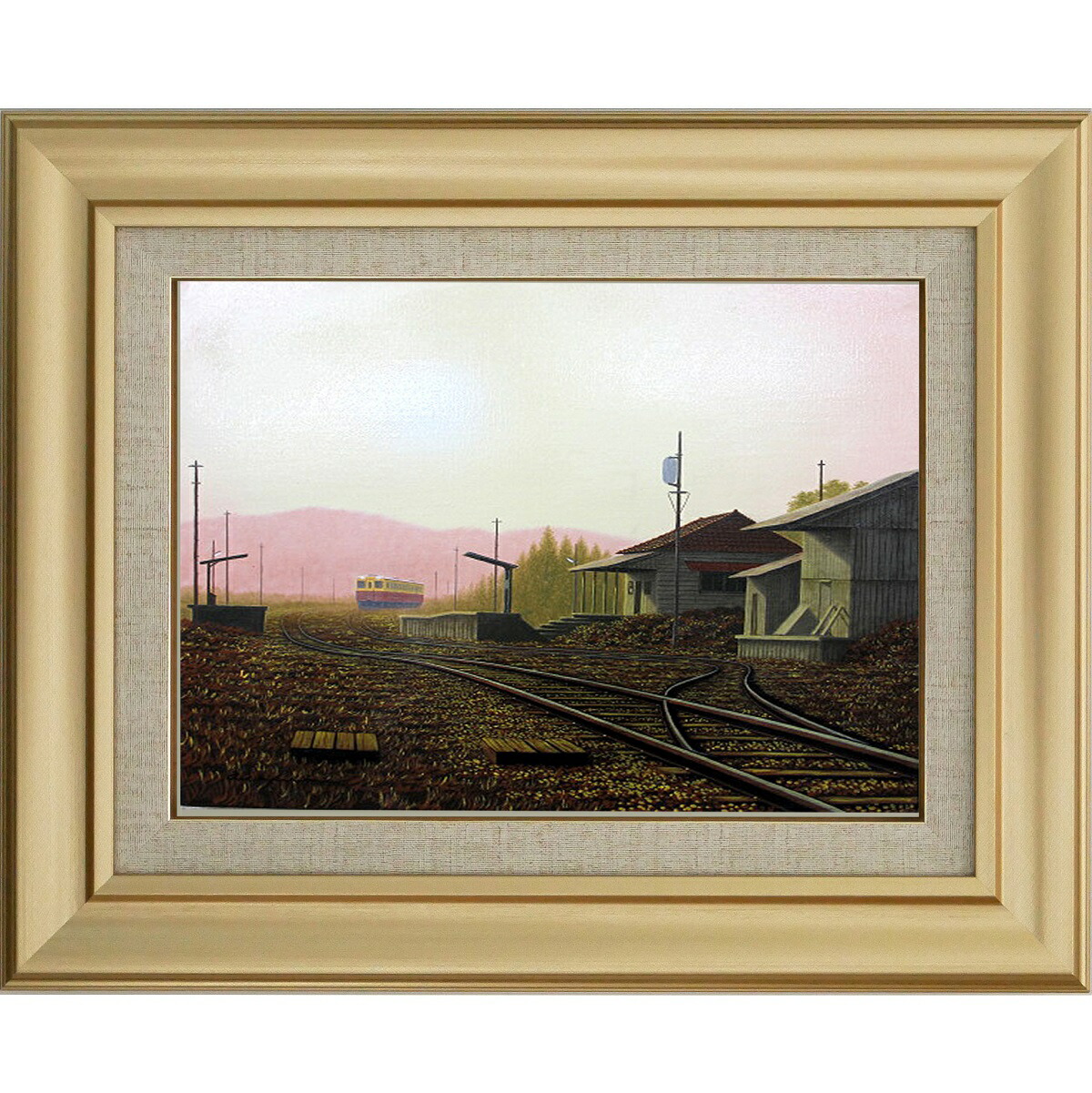 鉄道風景 油彩画 金色フレーム 楽天市場】手描き 油絵 絵画 額入り 油彩 手描き SL3 只見線 F6