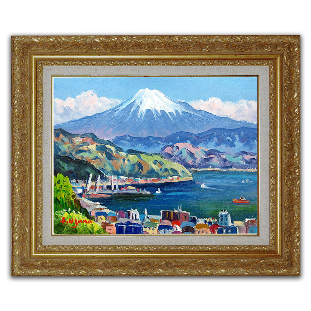 絵画 油絵細川隆一 月光 F4号 額、ガラス付 - 美術品