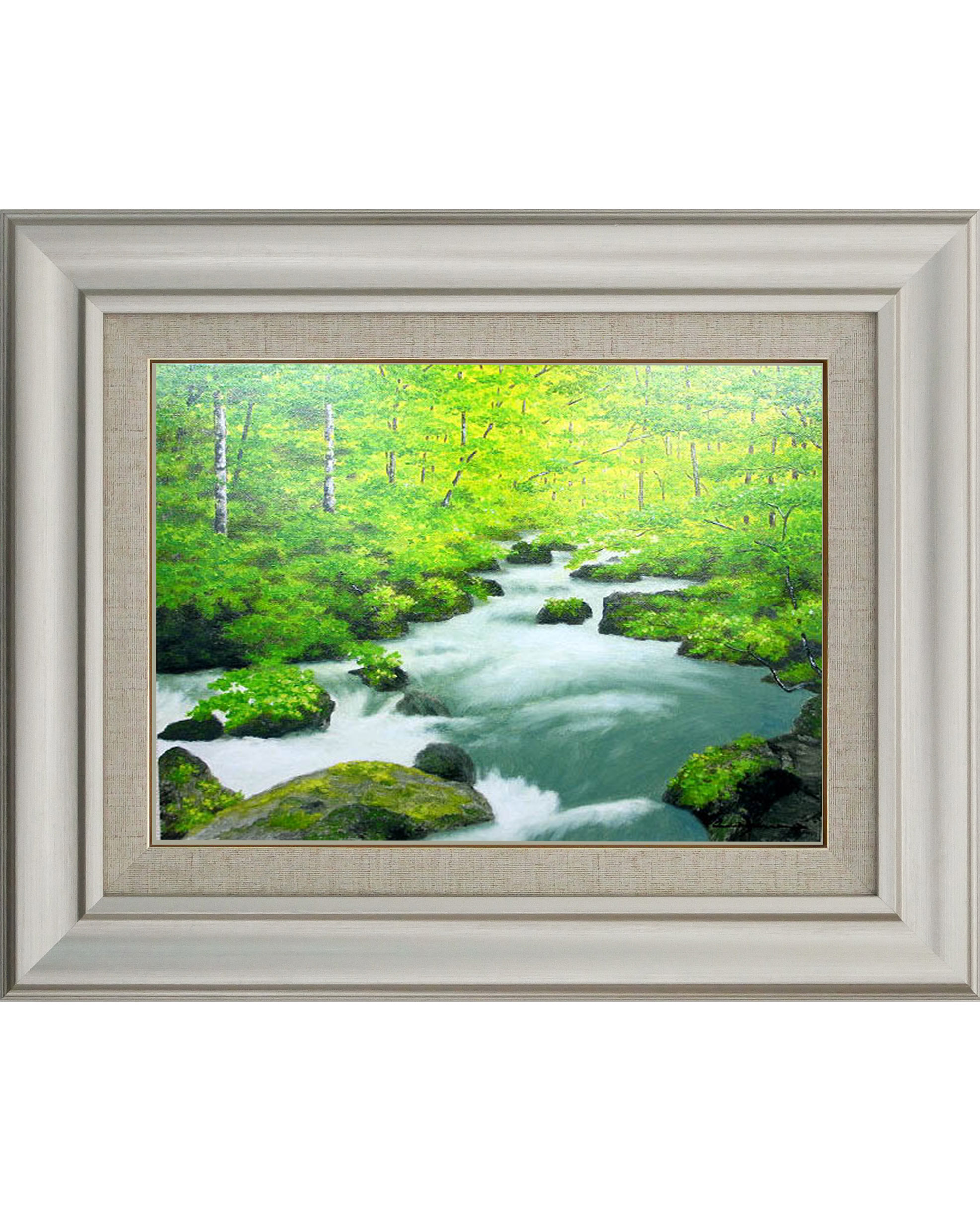 楽天市場 絵画 油絵 額入り油彩 手描き 奥入瀬 朝隈敏彦 風景画 額入り絵画 額 アート 青森 風景 絵画 アート 日本土産 幅387mm 高さ318mm ハッピー雑貨専門店happymarche