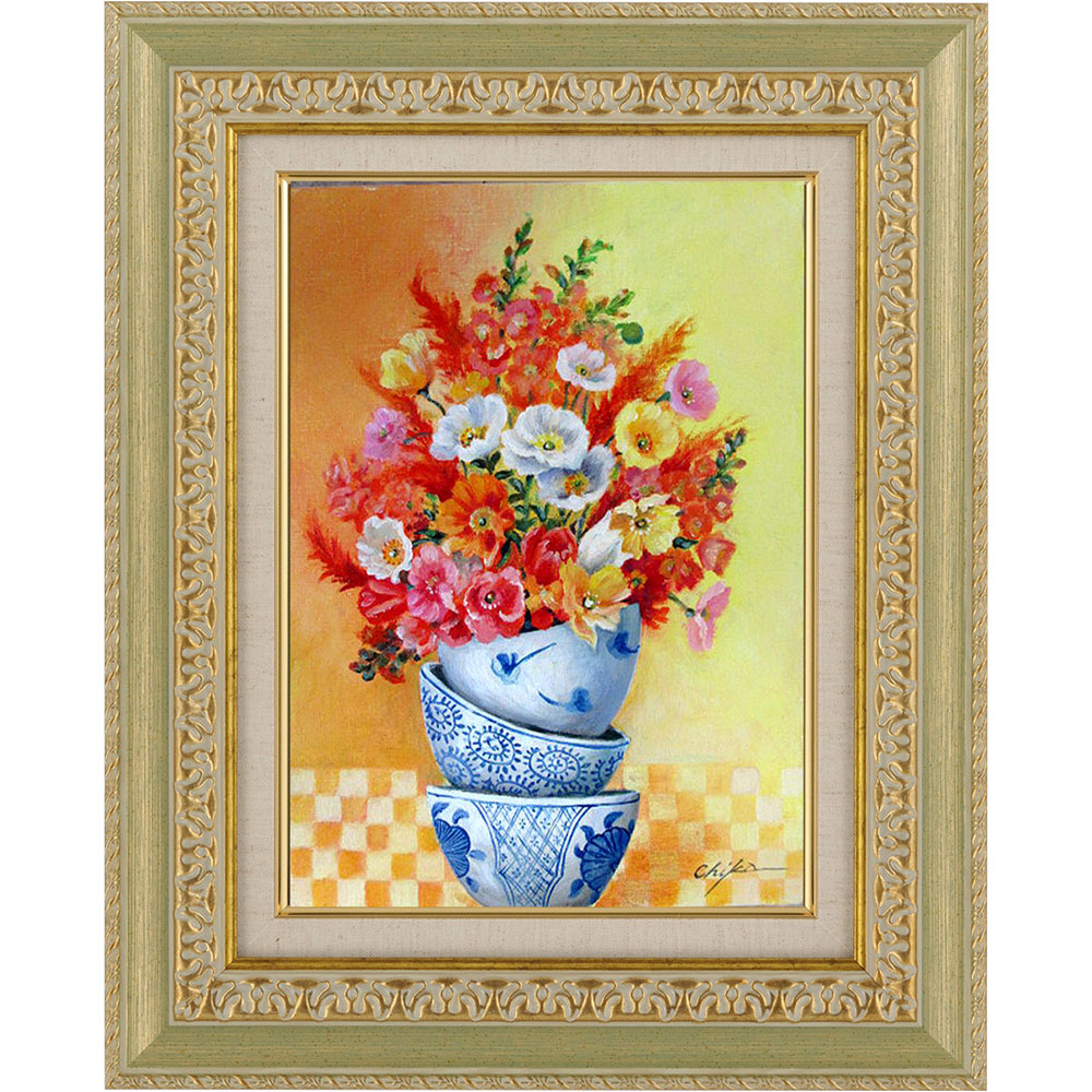 油絵　花　額装 油絵 ハガキ絵画額付き【空と雲の彼岸花】 絵画 HR 通販