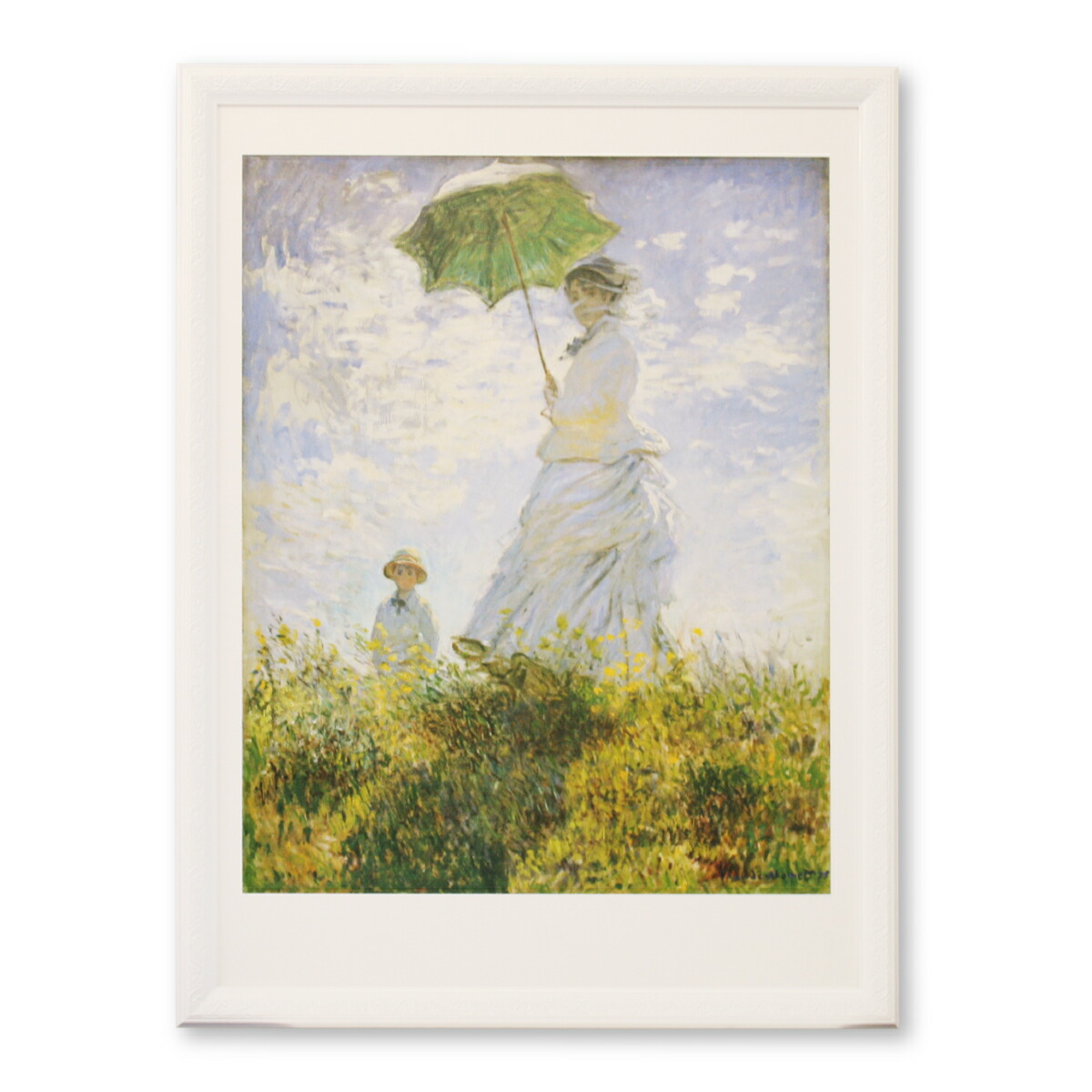 ￼クロード　モネ「散歩　日傘をさす女性」額77×66絵60.6×50cm模写作品 クロード モネ「散歩 日傘をさす女性」額77×66絵60.6×50cm模写