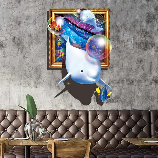 円 初売り 送料無料 貼ってはがせるウォールステッカー ベルーガ ウォールステッカー ウォールシール 壁紙 シール壁紙 ステッカー 賃貸 インテリア 装飾シール 選べるサイズ 部屋 店舗 だまし絵 トリックアート 海シリーズ イルカ 魚