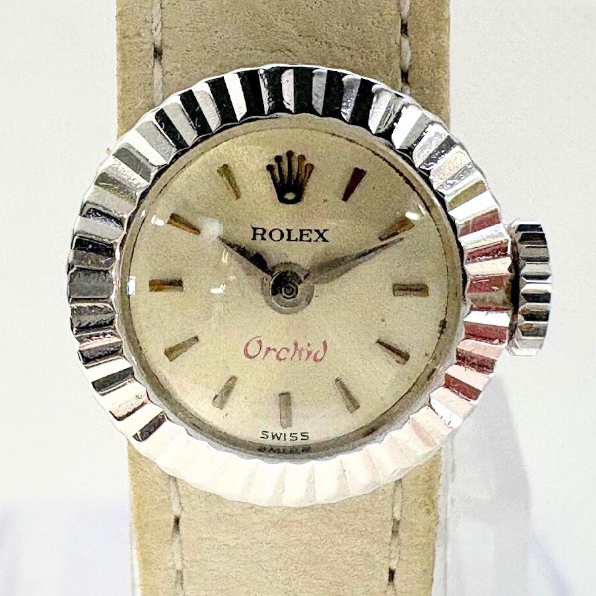 【中古】【替え胴締め付】ロレックス オーちびっ子 カメレオン Rolex 2059 フルーテッドベゼル 白いことゴールド アンティーク ウオッチ