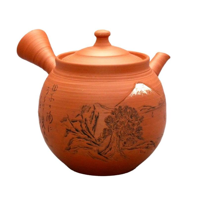 風月 朱富士に和歌彫 瀬戸もの製茶こし 250ml セ0102