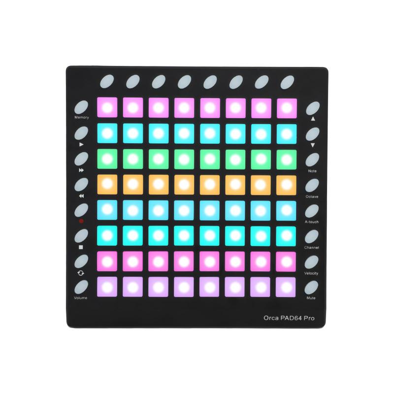 MIDI ドラムパッドコントローラー 64 RGBバックライト ベロシティセンシティブパッド 24ボタン USB MIDI入出力 ポータブルMIDIパッド パーティー ステージライブパフォーマンス ブラック プラス｜バンブ