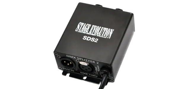 STAGE EVOLUTION (ステージエボリューション) DMX Splitter 手のうち大きさ 2取り合わせのフォトアイソレート最終生産物とTHRU端子を積み上げる XLR入出力