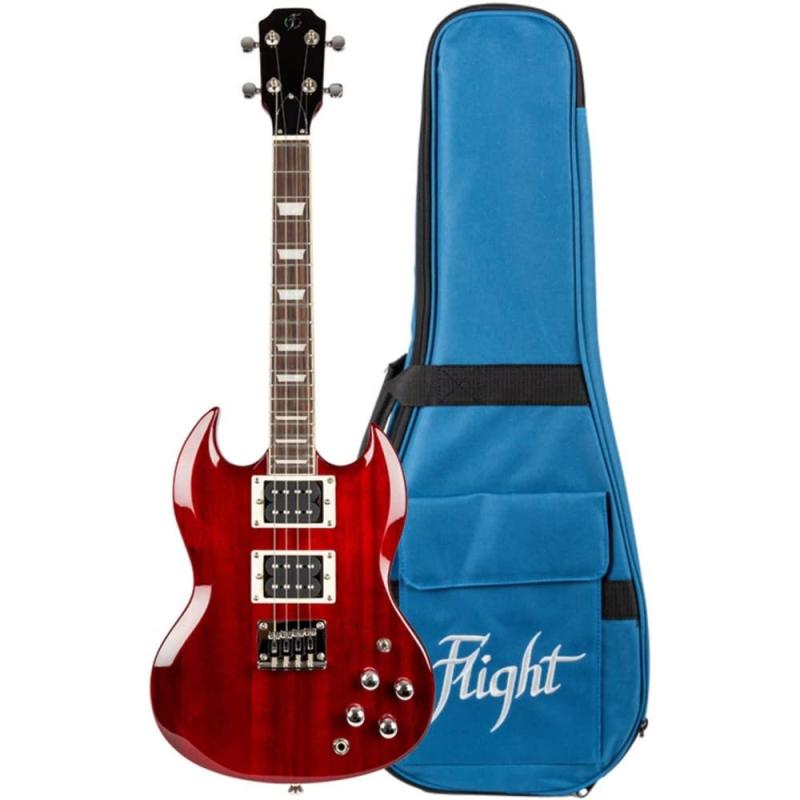 フライトウクレレ Flight Rock Series エレキウクレレ(4弦ギター)、見た目と音はエレキギター、弾き方はウクレレ、ギグバッグ付き、Pioneer チェリーレッド FUR-PN-CR|バンブ