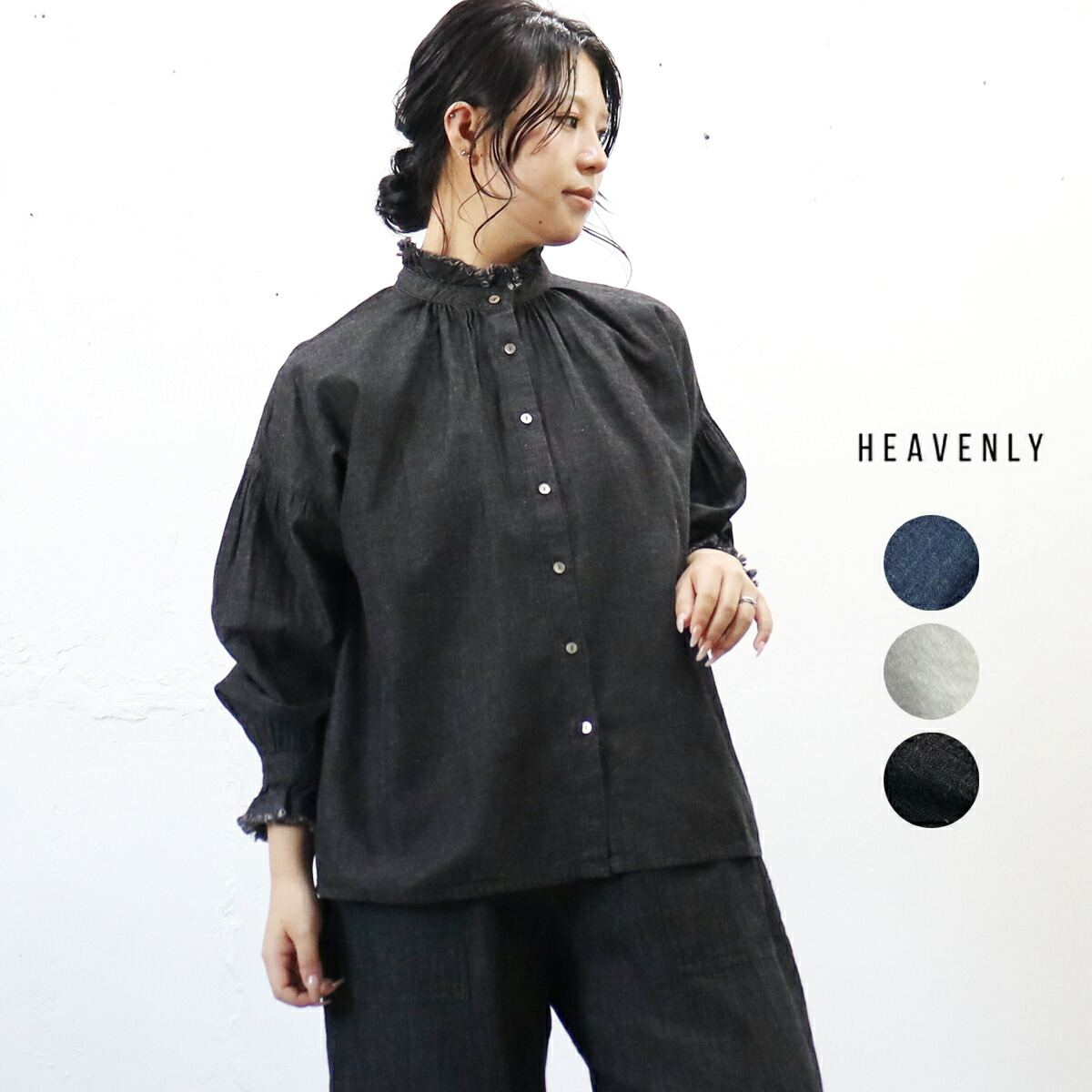 ブラウス シャツ HEAVENLY / ヘヴンリー コットンスタンドネックプルオーバー DLI レディース HEAVENLY / ヘヴンリー コットンスタンドネックプルオーバー DLI