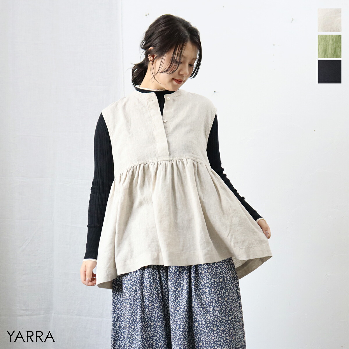 【お得アイテム|30％オフセール】＜br /＞YARRA（ヤラ）ソフトリネン切替ギャザーブラウス