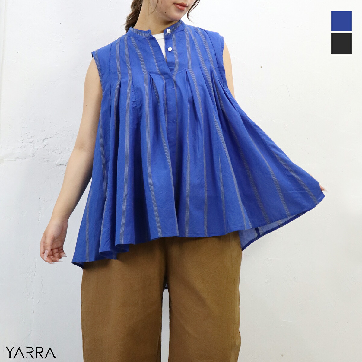 【春夏個条 15％オフセール】\u003cbr /\u003eYARRA（ヤラ）INDIAタックうつり変わりノースリブラウス【2026春夏】