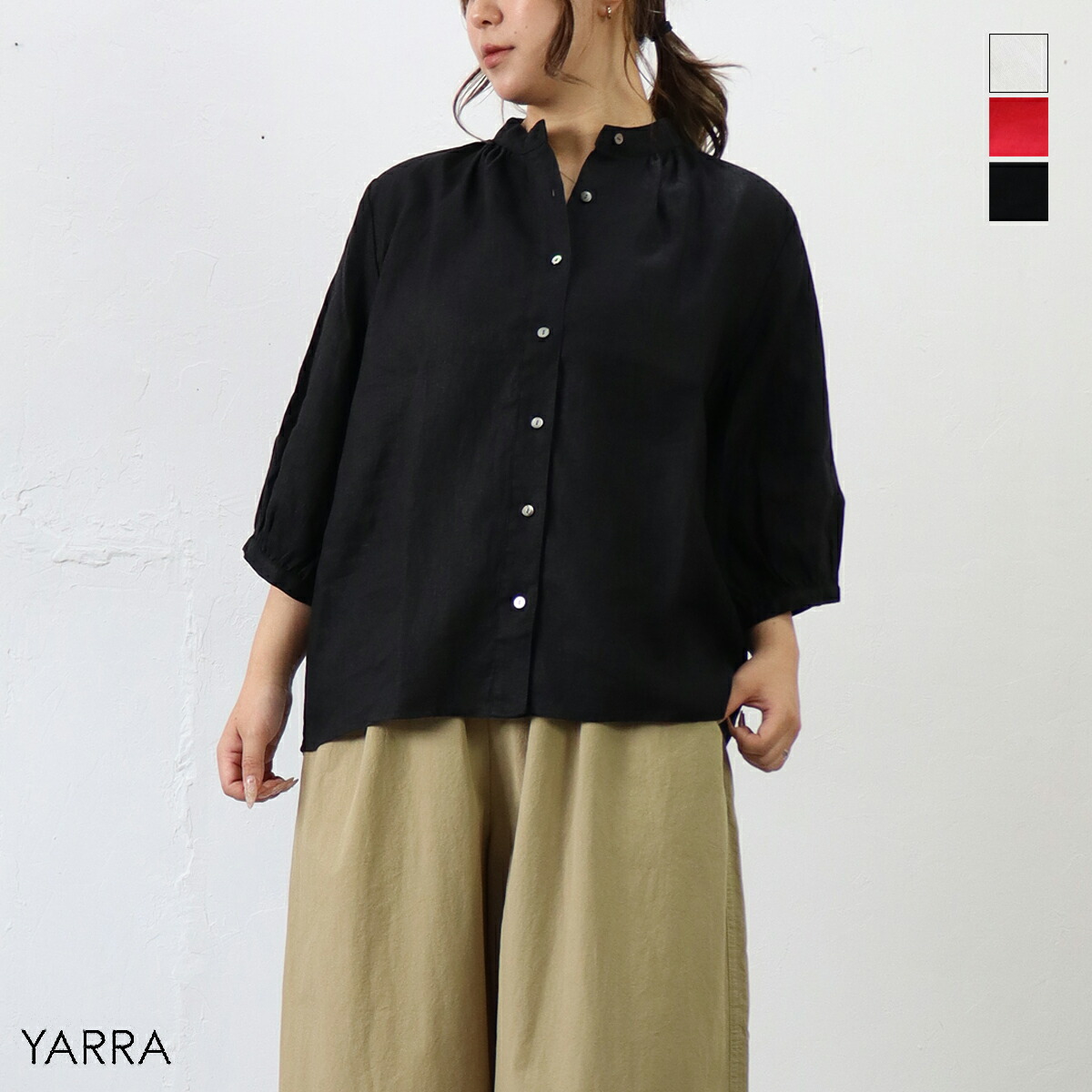 【春夏アイテム 20％オフセール】YARRA（ヤラ）リネンギャザーブラウス【2026春夏】｜bambooleaf.