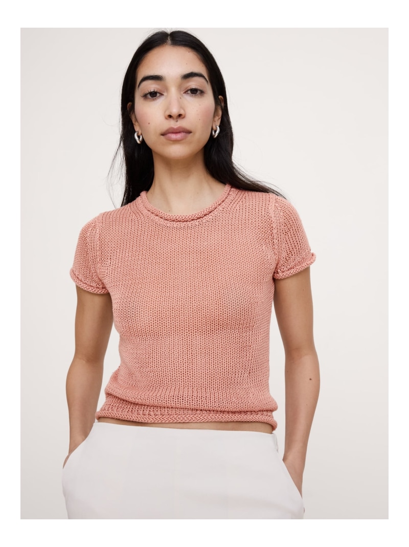 (W)エアルーム リネン ニット Tシャツセーター BANANA REPUBLIC バナナ・リパブリック トップス ニット ピンク【送料無料】[ Fashion]