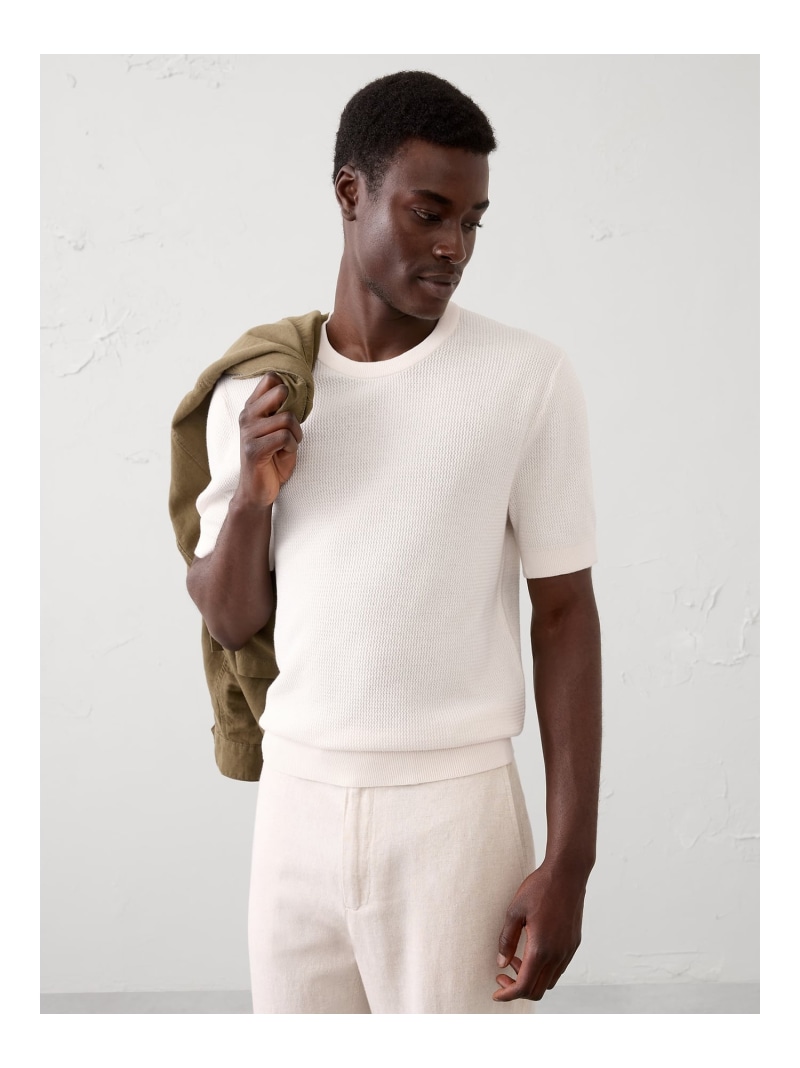 (M)テクスチャードセーター Tシャツ BANANA REPUBLIC FACTORY STORE バナナ・リパブリック ファクトリーストアー トップス ニット ホワイト ネイビー【送料無料】[ Fashion]