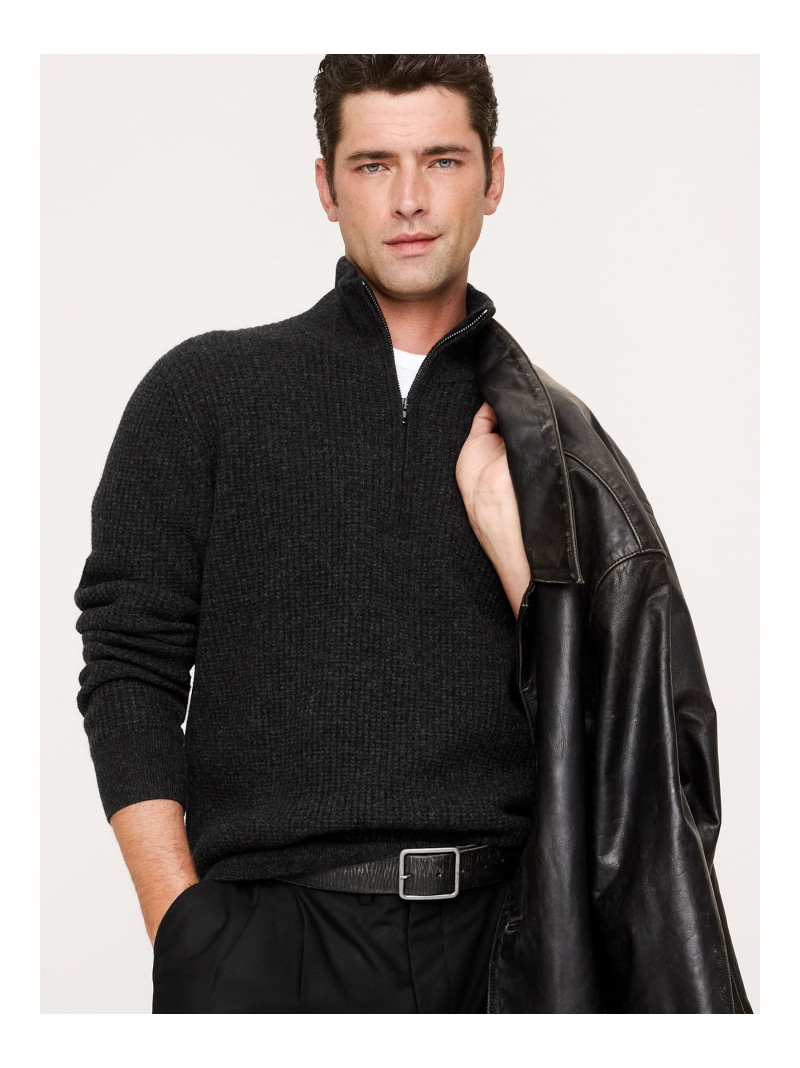 (M)イタリアン メリノ カシミール ハーフジップセーター BANANA REPUBLIC バナナ・リパブリック トップス 編み物 ベージュ 薄墨色【貨物輸送無料】[ Fashion]