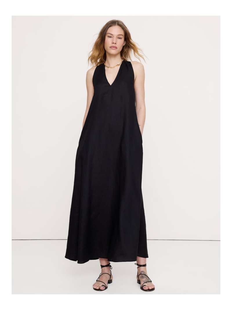 (W)リネン ホルター マキシ 御召しもの BANANA REPUBLIC バナナ・リパブリック 衣装・御召しもの 御召しもの ベージュ 黒いこと【貨物輸送無料】[ Fashion]