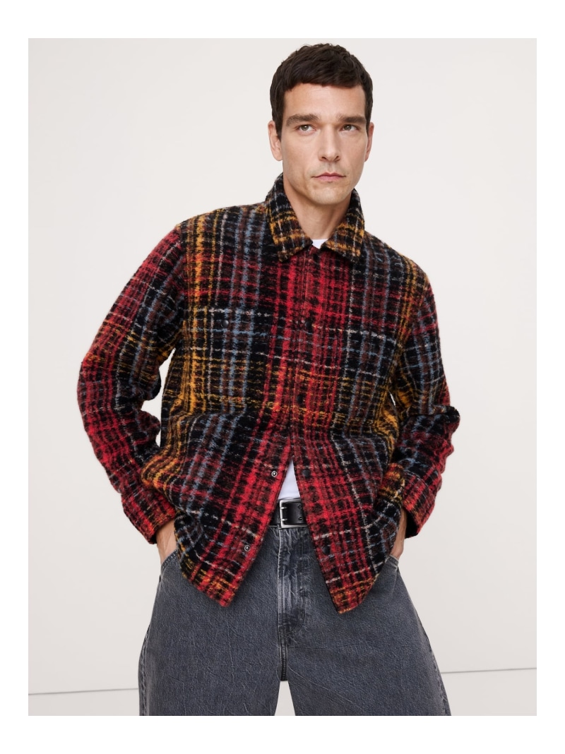 【SALE／49%OFF】(M)プレイド ブークレ シャツジャケット BANANA REPUBLIC バナナ・リパブリック ジャケット・アウター カバーオール・ワークジャケット レッド【RBA_E】【送料無料】[ Fashion]｜BANANA REPUBLIC