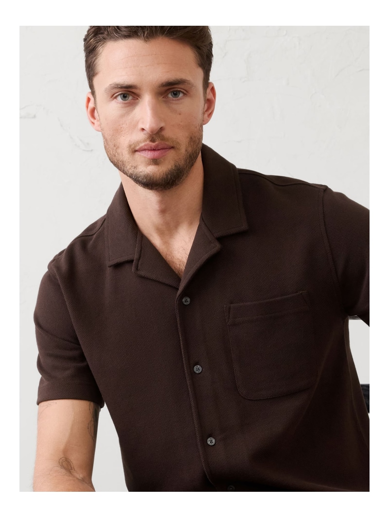 (M)スタンダードフィット テクスチャー リゾートポロ BANANA REPUBLIC FACTORY STORE バナナ・リパブリック ファクトリーストアー トップス ポロシャツ ホワイト ブラウン【送料無料】[ Fashion] 8,140円