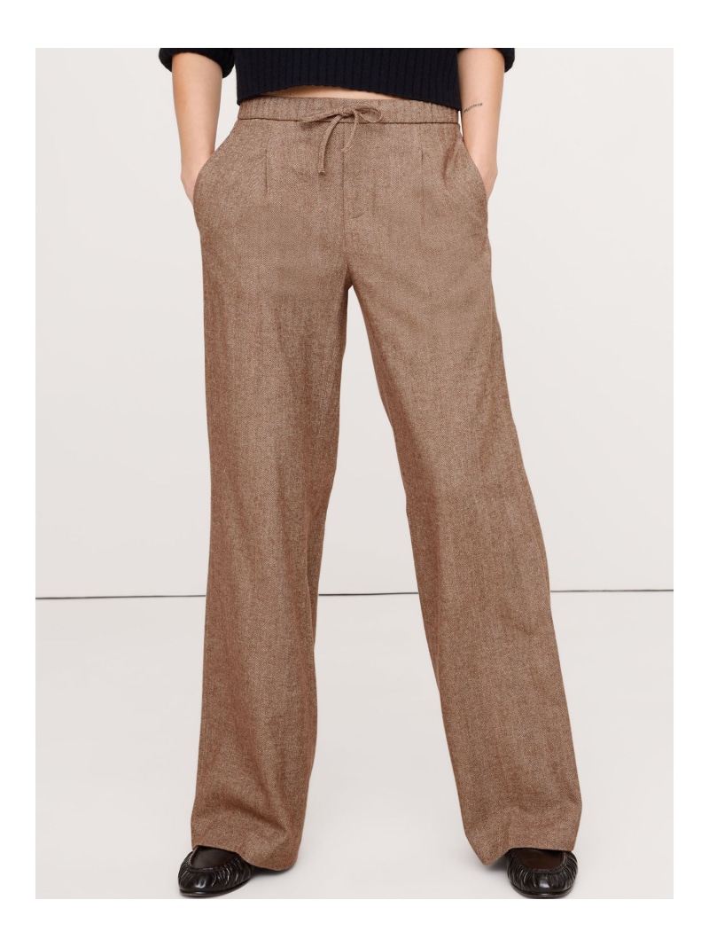 【SALE／65%OFF】(W)ミッドライズ ワイドレッグ フランネル ドローストリングパンツ BANANA REPUBLIC バナナ・リパブリック パンツ スラックス・ドレスパンツ ブラック ブラウン【RBA_E】【送料無料】[ Fashion]