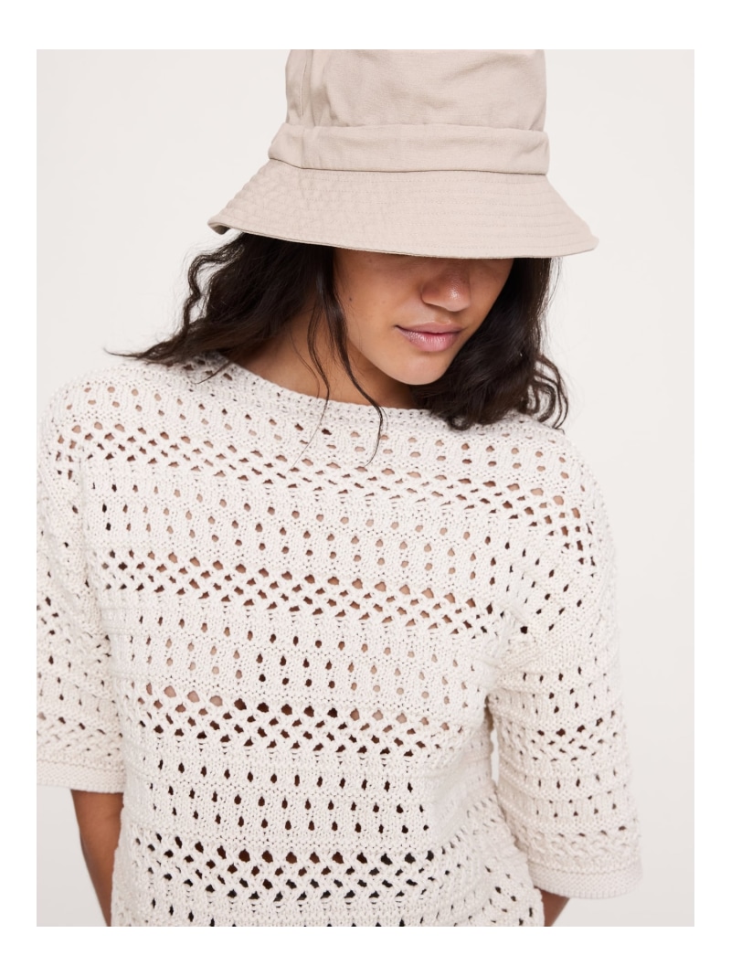 (W)コットン クロシェ ニット Tシャツ BANANA REPUBLIC バナナ・リパブリック トップス カットソー・Tシャツ カーキグリーン ベージュ【送料無料】[ Fashion]