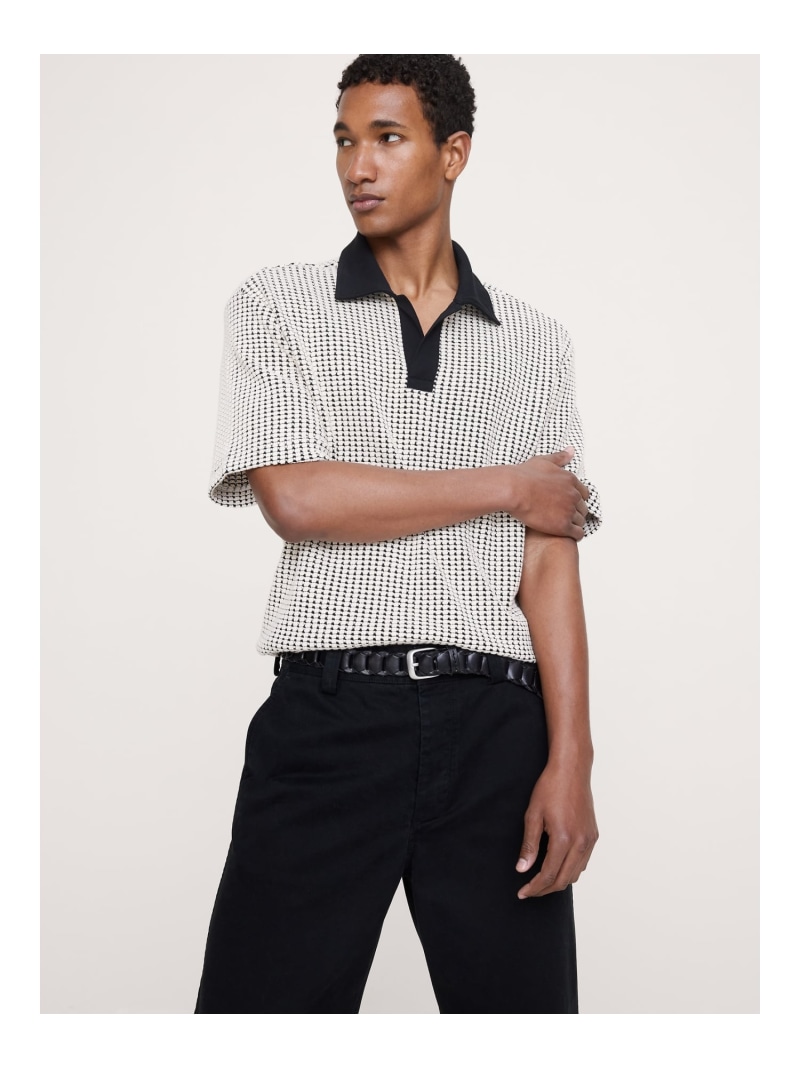 (M)リラックスフィット ワッフルニット ポロシャツ BANANA REPUBLIC バナナ・リパブリック トップス ポロシャツ ホワイト レッド【送料無料】[ Fashion]