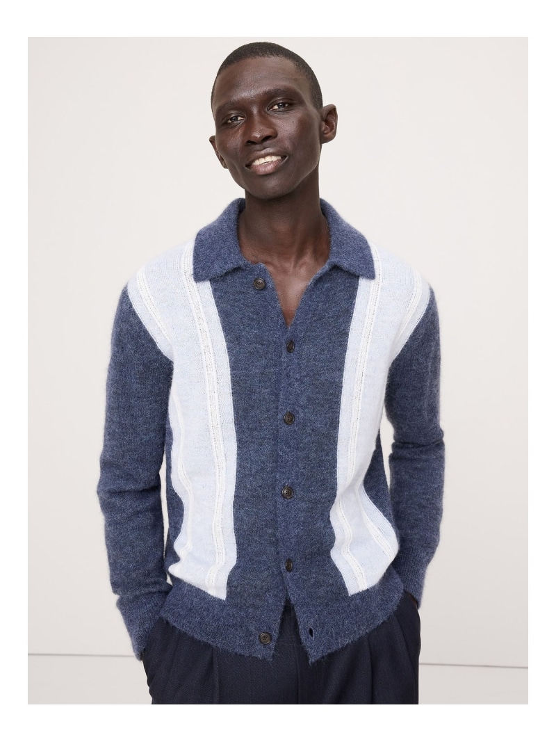 (M)イタリアン アルパカブレンド ポロ カーディガン BANANA REPUBLIC バナナ・リパブリック トップス カーディガン ブルー【送料無料】[ Fashion]