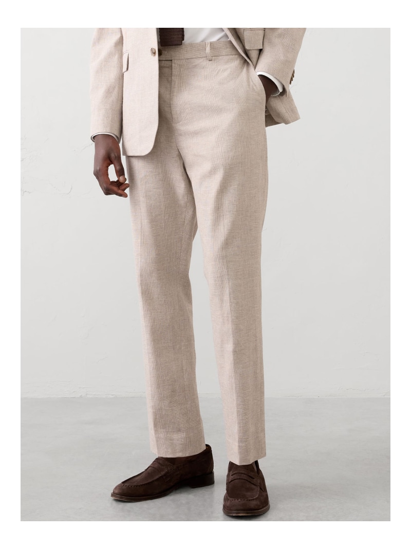 【SALE／50%OFF】(M)テーラードフィット リネン混ぜ合わせる グレン照合のしるし 背広ズボン下 BANANA REPUBLIC FACTORY STORE バナナ・リパブリック ファクトリーストアー ズボン下 スラックス・お召しものズボン下 カーキ緑であること【RBA_E】【貨物輸送無料】[ Fashion] ズボン・パンツ-メンズファッション