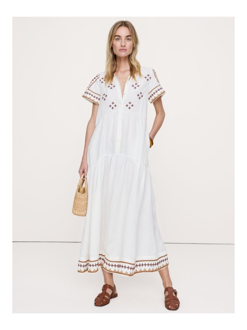 【SALE／15%OFF】(W)刺しゅう リネン ティアード マキシ御召しもの BANANA REPUBLIC バナナ・リパブリック 衣装・御召しもの 衣装 白いこと【RBA_E】【貨物輸送無料】[ Fashion]