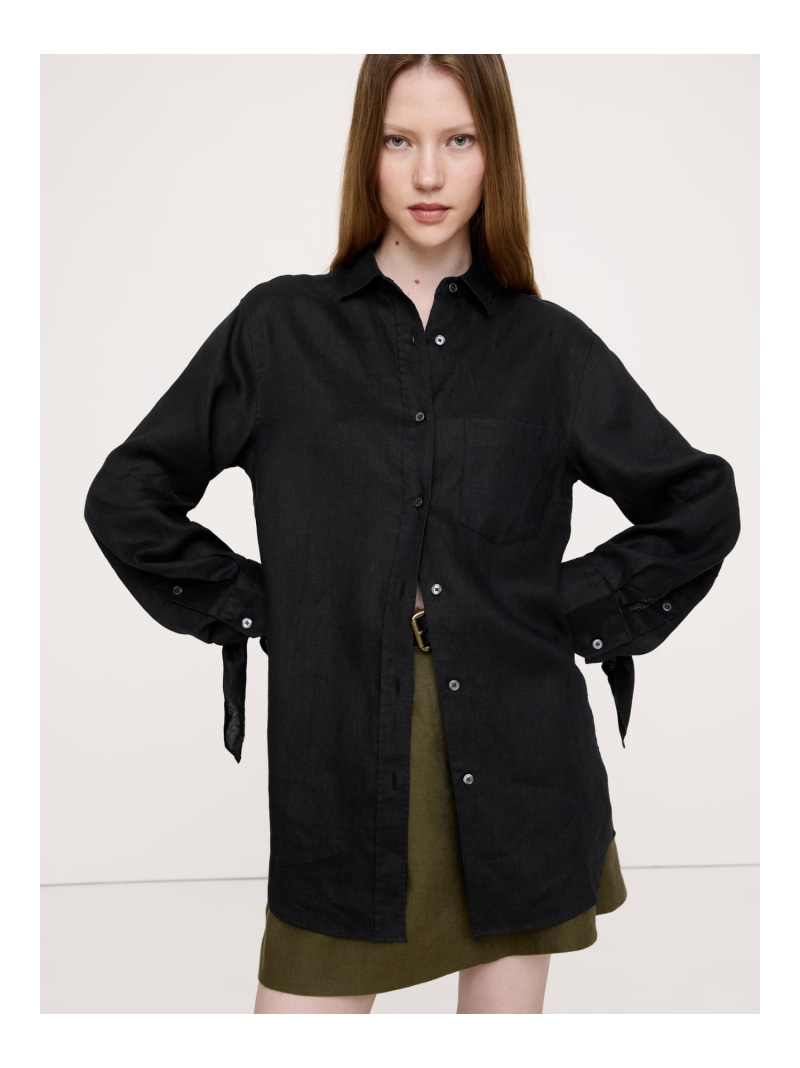 【SALE／40%OFF】(W)オーバーサイズ タイカフ リネンシャツ BANANA REPUBLIC バナナ・リパブリック トップス シャツ・ブラウス ブラウン ブラック ベージュ【RBA_E】【送料無料】[ Fashion]｜BANANA REPUBLIC