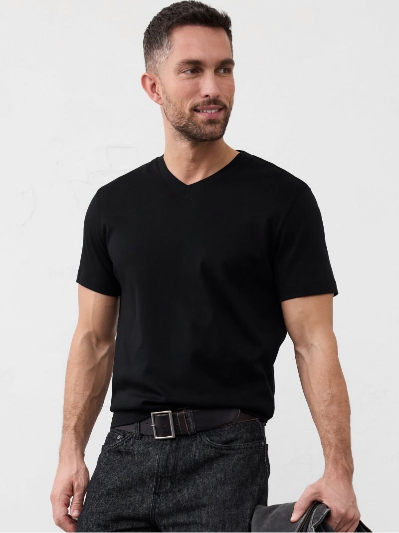 (M)BANANA REPUBLIC FACTORY STORE　　Luxe Touch VネックTシャツ BANANA REPUBLIC FACTORY STORE バナナ・リパブリック ファクトリーストアー トップス カットソー・Tシャツ ブラック ホワイト【送料無料】[ Fashion]