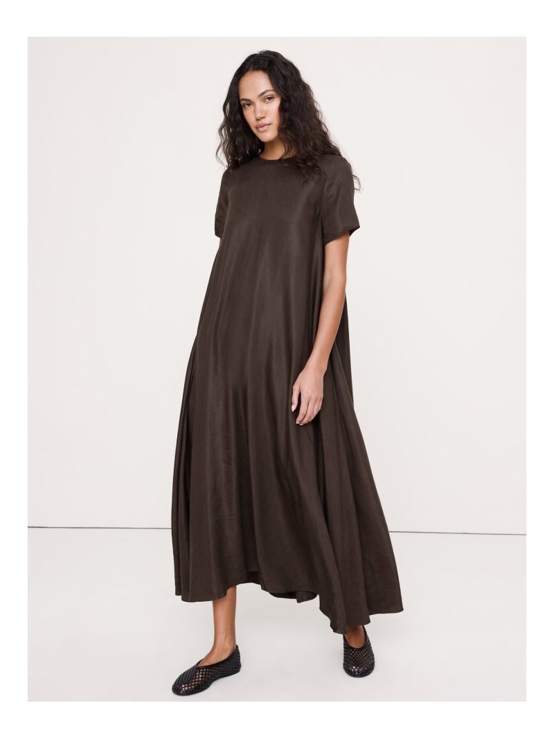 (W)ビスコース リネン トラペーズ マキシ ドレス BANANA REPUBLIC バナナ・リパブリック ワンピース・ドレス ワンピース ブラウン【送料無料】[ Fashion]