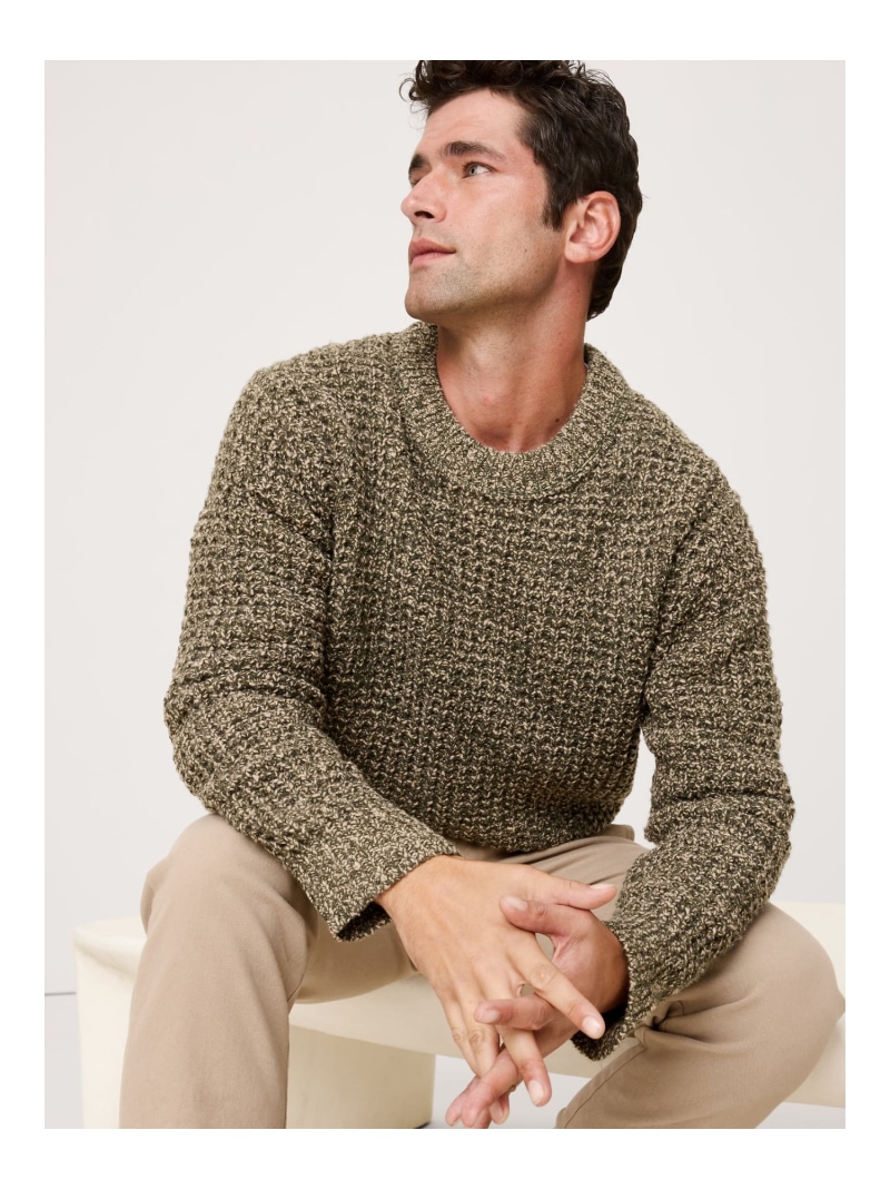 【SALE／36%OFF】(M)イタリアン ウールブレンド ワッフルニット クルーネックセーター BANANA REPUBLIC バナナ・リパブリック トップス ニット グリーン ベージュ【RBA_E】【送料無料】[ Fashion]