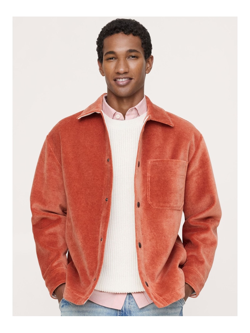 【SALE／50%OFF】(M)ベロア オーバーシャツ BANANA REPUBLIC バナナ・リパブリック ジャケット・アウター その他のジャケット・アウター ネイビー オレンジ【RBA_E】【送料無料】[ Fashion]