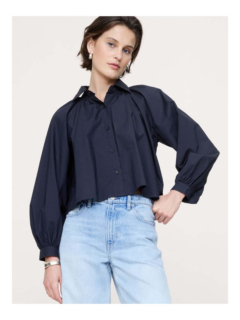 【SALE／15%OFF】(W)コットン ポプリン バルーンスリーブ シャツ BANANA REPUBLIC バナナ・リパブリック トップス シャツ・ブラウス ブラウン ネイビー【RBA_E】【送料無料】[ Fashion]