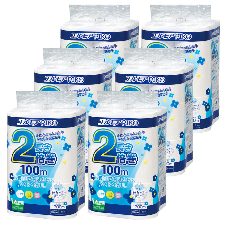 【6個セット】トイレットペーパー 2倍巻 香り付き エルモア ピコ 2倍巻き 12ロール シングル 100m 142993 トイレットペーパー 2倍巻き パルプ ソフト 香り ピコ 12ロール 大容量 長持ち 国産 エルモア