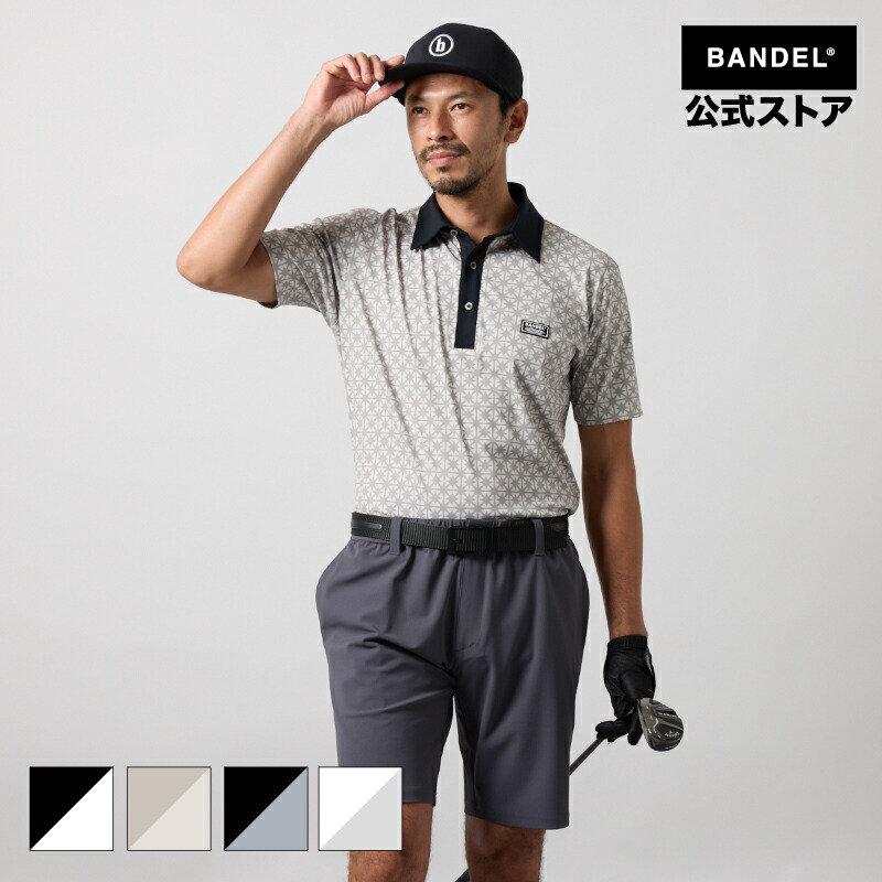 バンデル ゴルフ BICOLOR CREST ALLOVER S/S POLO SHIRTS BANDEL 25SS ポロシャツ 半袖 シャツ ホワイト ブラック メンズ スポーツ 男性 バンデルゴルフ【ウェア】|BANDEL公式 店