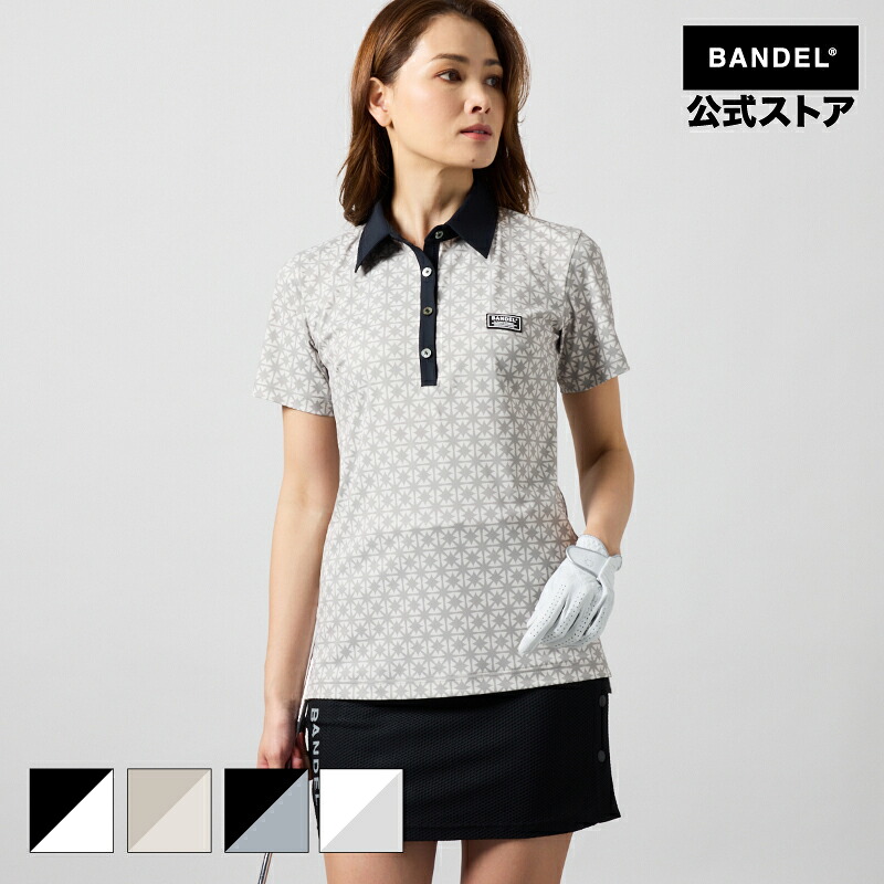 バンデル ゴルフ WOMENS BICOLOR CREST ALLOVER S/S POLO SHIRTS BANDEL 25SS ポロシャツ 半袖 シャツ ホワイト ブラック レディース スポーツ 女性 バンデルゴルフ【ウェア】