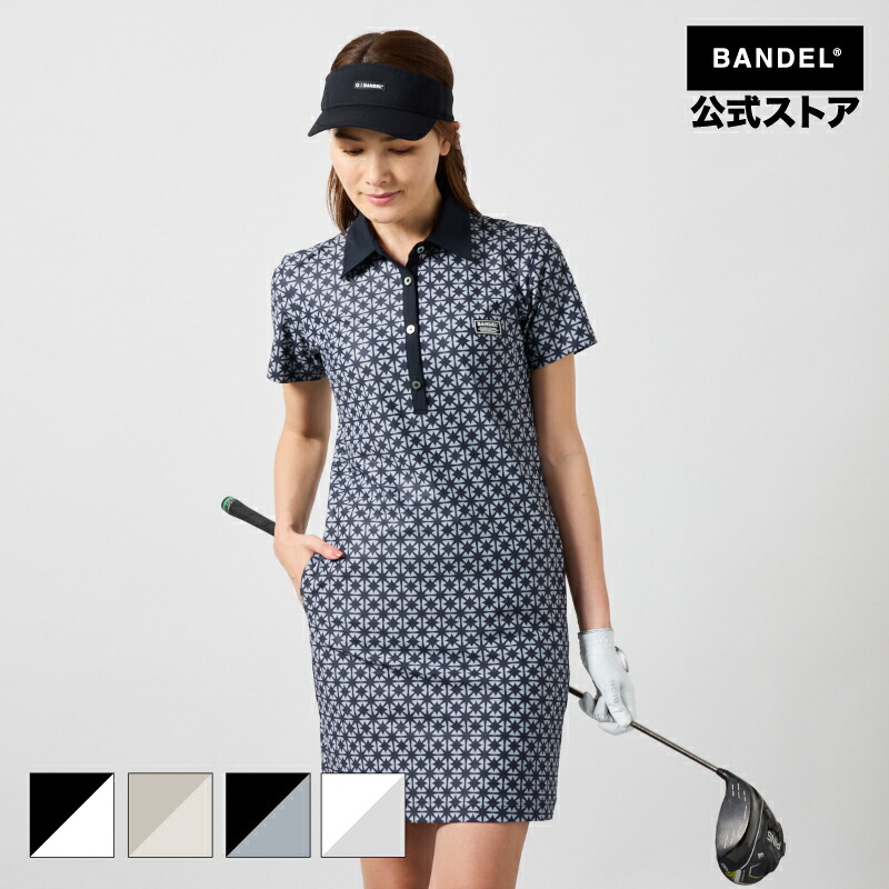 バンデル WOMENS ALLOVER STRECH ONEPIECE BANDEL 25SS ワンピース ホワイト ブラック スポーツ バンデルゴルフ【ウェア】