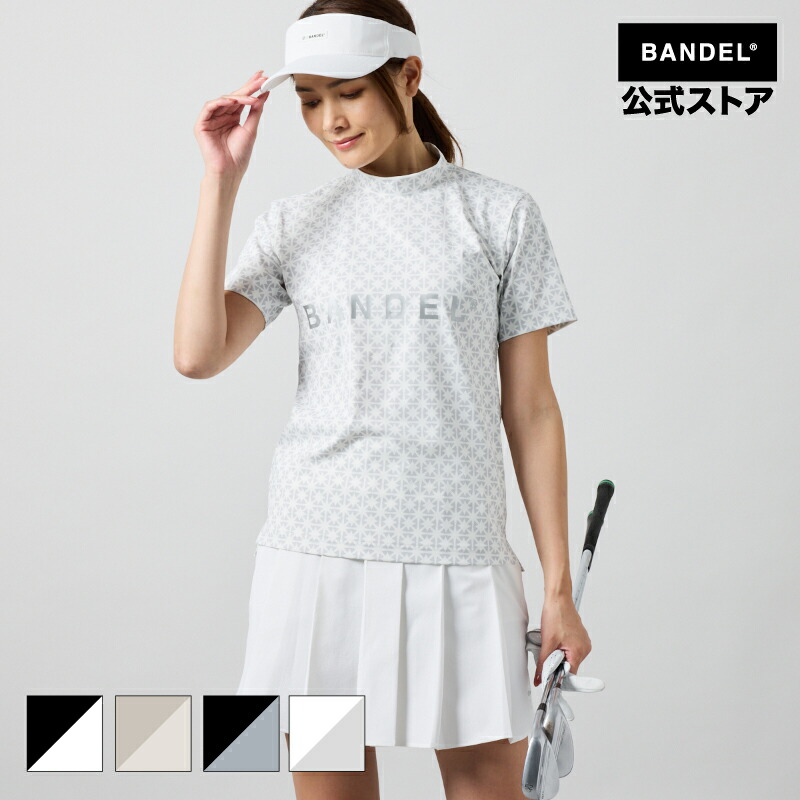 バンデル ゴルフ WOMENS BICOLOR CREST ALLOVER S/S MOCK NECK SHIRTS BANDEL 25SS スポーツシャツ 半袖 プルオーバー 白いこと 黒いこと レディース 運動競技 亭主もち バンデルゴルフ