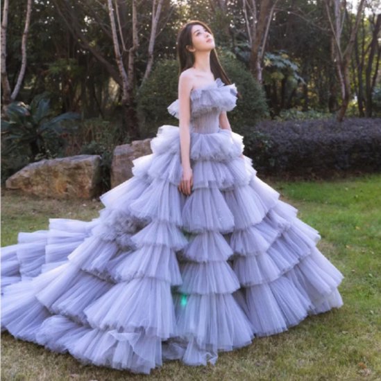 取寄演奏会ドレス レディース 結婚式ドレス パーティードレス カラードレス ロング丈 ワンピース チューブトップ セクシー ボリューム ティアードスカート きれいめ エレガント プリンセス 華やか 女性