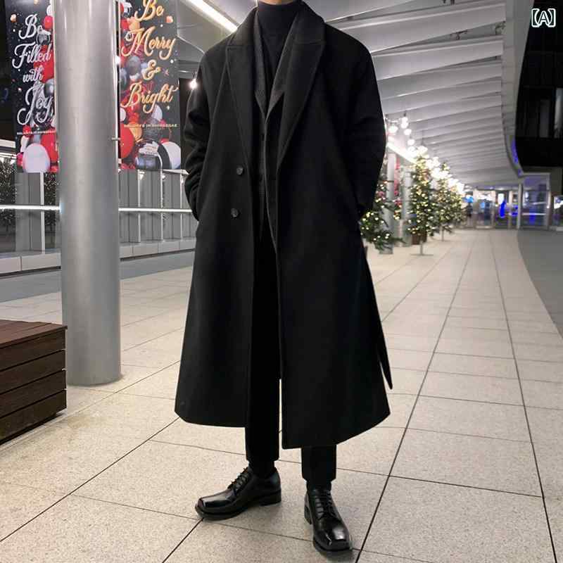 メンズ 流行り物 春夏 秋冬 かっこいい オシャレ モテ 成人男性用 成人男性服  服 韓国 分かりやすい 成年者  羊毛 厚地の外套  ハイエンド 膝丈 上衣 レトロ 朦々たる 羊毛 厚地の外套