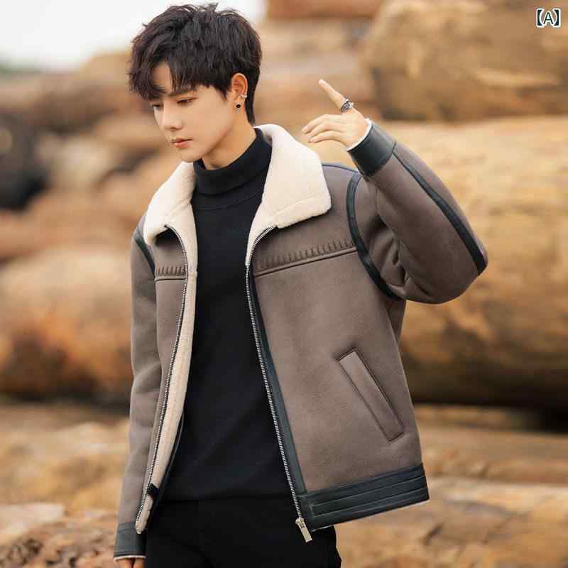 メンズ 流行り物 春夏 秋冬 かっこいい オシャレ モテ 成人男性用 成人男性服  服 韓国 分かりやすい 成年者 朦朦たる レザーシープジャケット 御召しもの